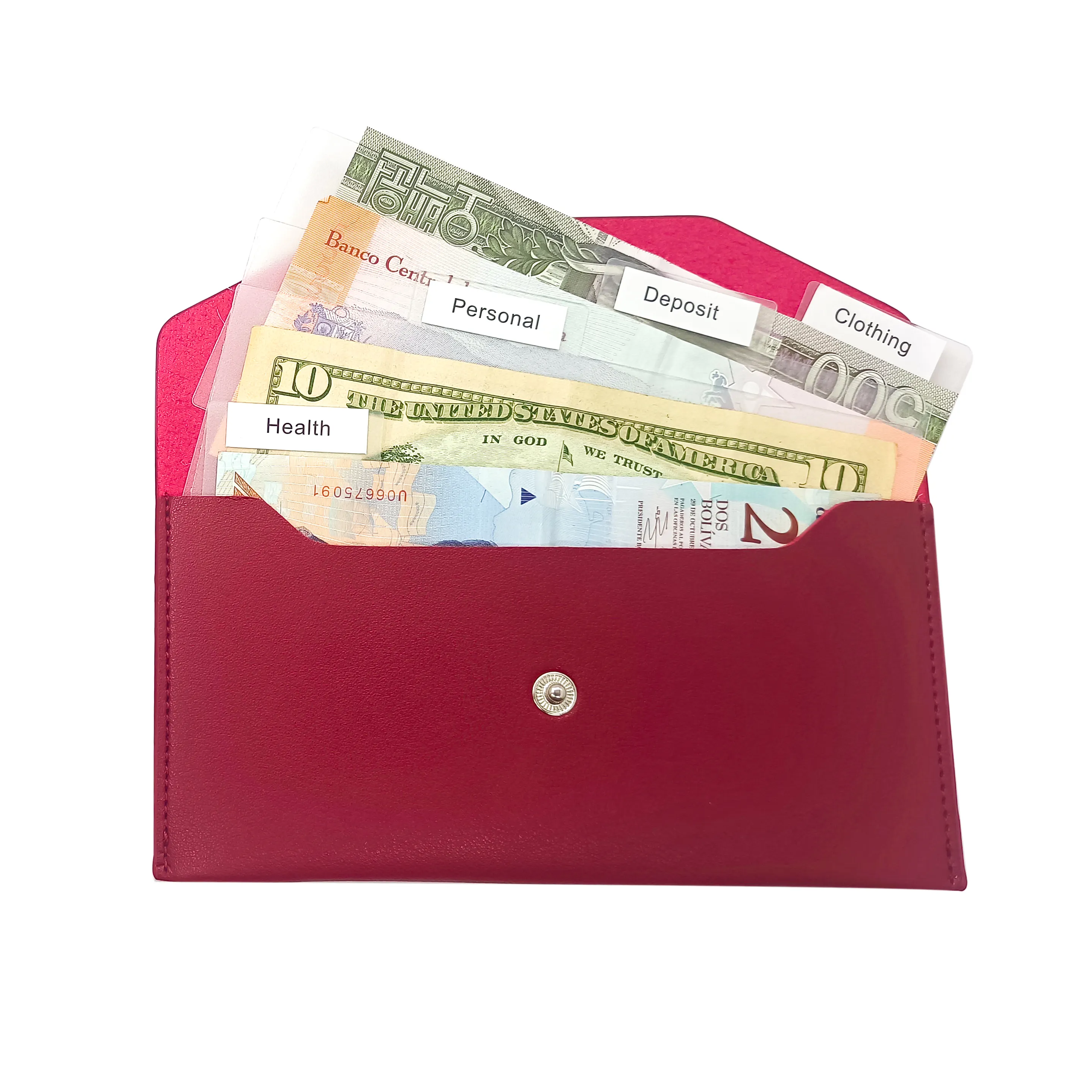 Factory Stock Women PU Leather Envelope Purses With Tabs Cash Divider Wallet Slim Minimalist Wallet For Bill Planning