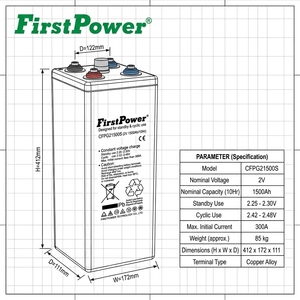 Batería de Gel 2V 1500Ah FirstPower CFPG21500S - La Mejor Calidad y Energía Económica <span class=keywords><strong>para</strong></span> Carritos de Golf, Vehículos Eléctricos y Sistemas UPS - Product Image 3