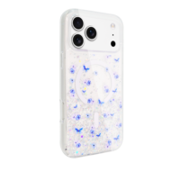 Funda para Teléfono 17Pro Max con Flores Secas y Purpurina, TPU+PC, Cubierta Suave con Soporte, Protección 360°, Antigolpes, Diseño Floral Bonito, DIY