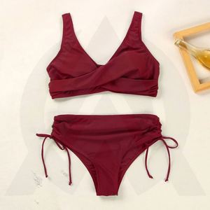 Ensemble de maillot de bain deux pièces pour femme, tricoté, séchage rapide, soutien-gorge push-up uni, bas de maillot de bain string, asymétrique à une épaule - Product Image 4