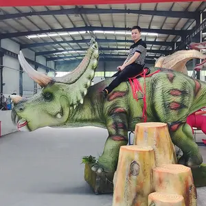Walking Dinosaur Happy Rides Lifelike Vivid Animal Triceratops Dino Knight Attractive For Kid On Amusement Park City Garden