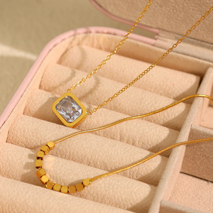 Collar de oro de doble capa con colgante de cristal cuadrado, diseño geométrico para mujer, joyería de fiesta, cadena de aleación de zinc XL359WEG - Product Image 3