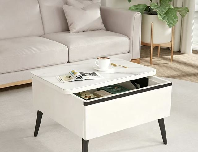 Small-Sized Lifting Tea Dining Table Dual-Purpose Multifunctional Household Living Room Integrated Folding Table Modern Design