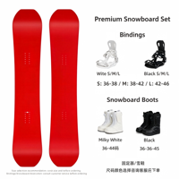 Snowboard All Terrain Twin Camber Couleur Unie pour Hommes et Femmes, Équipement de Ski avec Fixation par Sangles et Bottes Step-in, Noir Rouge Jaune