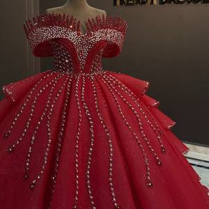 <b>Red</b> <b>Ball</b> <b>Gown</b> Wedding Dresses 2026 Beaded Crystals Pearls Lace Bridal <b>Gowns</b> Big Size Sweep Train Vestidos De Novia Custom Size - Product Image 5