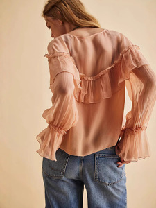 Nuovo Design Elegante Top in Chiffon Senza Spalline con Scollo a V e Bordi Sfrangiati, Tinta Unita Sexy - Product Image 2