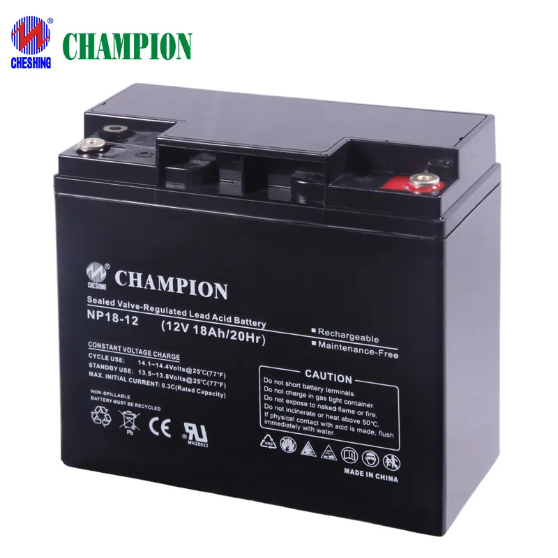 Nhà vô địch pin chuyên nghiệp nhà sản xuất có thể sạc lại AGM pin di động 12V 18ah pin axit chì