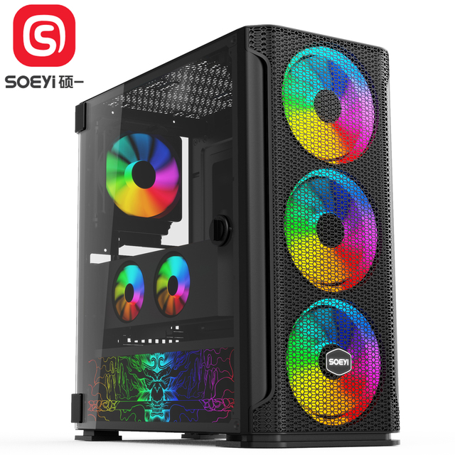 Logo Led Homemade Black Color Full Tower Gaming Pc Small Office EAtx/ATX Computer Accessories Case