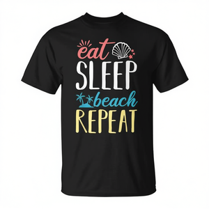 T-shirt Eat Sleep Beach Repeat, design avec citation de vacances d'été, taille adulte unisexe - Product Image 2