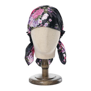 Turbante personalizzato in seta satinata con stampa floreale musulmano Pre-legato da <span class=keywords><strong>donna</strong></span> copricapo in poliestere colorato sciarpa per la testa Bandana - Product Image 3