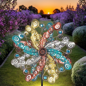 Ngọc giai điệu đa-màu LED chiếu sáng thép không gỉ Cối Xay Gió Cổ Phần IP65 năng lượng mặt trời Vườn động gió Spinner Đèn Dimmable - Product Image 5