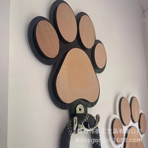 Wooden Paw Print Wall <b>Hook</b> Dog Leash Rack <b>Black</b> And White Animal Shape Durable Wall Mounted Coat Hanger Storage Rack - Product Image 4