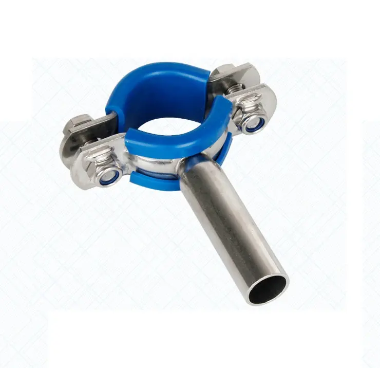 Stainless Steel SS304 Round Pipe Fitting Holder Clamp Pipe Hanger with Blue Rubber