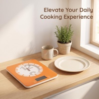 Báscula Digital de Cocina Compacta con Diseño Creativo, Pantalla LCD Delgada de Vidrio Templado con Patrón de Reloj Naranja, Capacidad de 5 kg y Precisión de 1 g