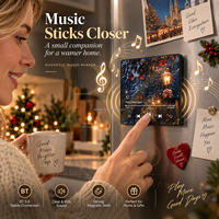 Cadeau de Noël, lecteur de musique personnalisé, aimant de réfrigérateur audio, 66 minutes, rechargeable par USB-C, contrôle du volume, boîte à musique, haut-parleur BT