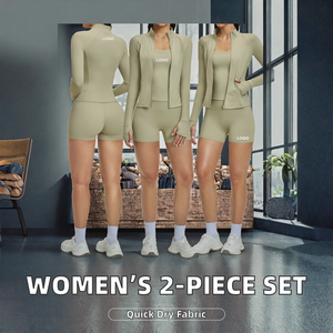 Women's Solid Activewear Set Sport Shorts <b>Long</b> <b>Sleeve</b> Zipper Jacket Tank <b>Top</b> Quick Dry Breathable 2 Piece Yoga Workout Set Waist - Product Image 2