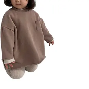 양털 아이 유니섹스 후드 아기 소년 소녀 단색 풀오버 어린이 긴 소매 스웨터