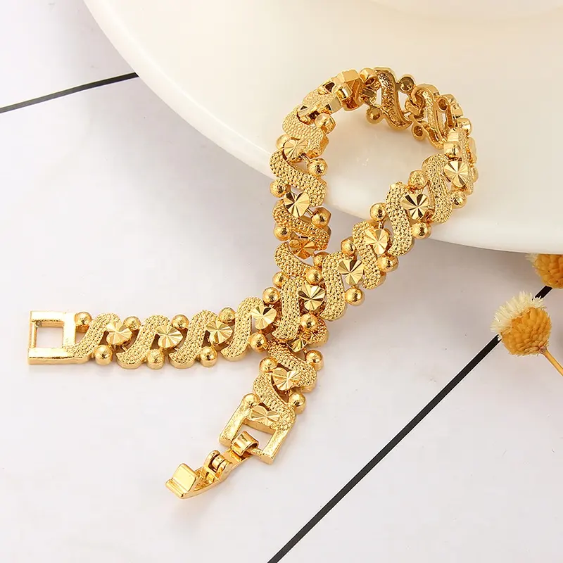 Sang Trọng 24K Vàng Dubai Phổ Biến Mini Tim Vàng Hạt Bracelet Trang Sức Ethiopia Bangles Bất Vàng Mạ Đồng Bracelet Trang Sức