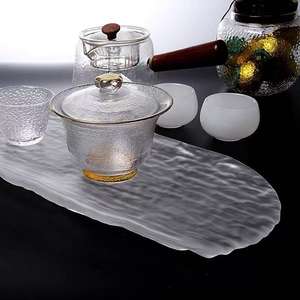 48*19cm 19 pouces motif d'écorce décoratif Transparent surdimensionné grand plateau de <span class=keywords><strong>plat</strong></span> en verre carré géant - Product Image 3