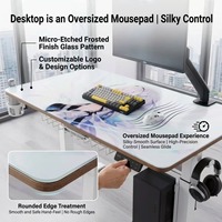Bureau de jeu en verre trempé à double moteur 120*70cm pour cybercafé avec support d'écran, support de châssis PC, logo artistique personnalisé imprimé
