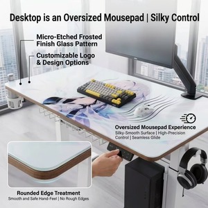 Escritorio Gaming de Vidrio Templado de 120*70cm con Doble Motor para Cibercafé, con Soporte para Monitor, Soporte para <span class=keywords><strong>PC</strong></span>, Logotipo Artístico Impreso Personalizado - Product Image 4