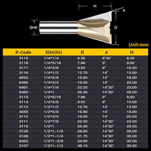 HUHAO木工彫刻ビット小さなアリ溝スロットテノーニングフライスカッターアリ溝ルータービット - Product Image 5