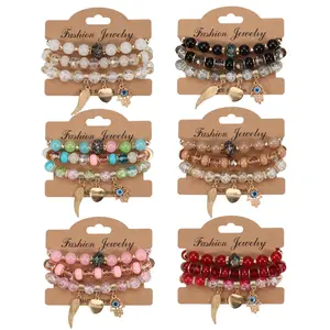 Bohemian Stackable Bead Bracelets for Women Wings Heart Hamsa Charms Set Stretch Multilayered Glass Beads Bracelet Jewelry