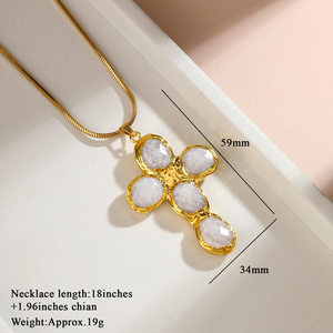 Collar con colgante en forma de cruz de piedra TianHe de piedra lunar blanca <span class=keywords><strong>Natural</strong></span> clásica para regalo de fiesta - Product Image 3