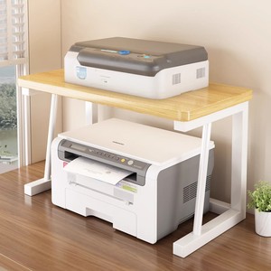 Desktop Printer Stand Double Layer Storage Rack For Office Desk Freestanding Organizer With Wooden Top And Metal Frame - Product Image 1