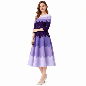 <span class=keywords><strong>Abito</strong></span> Midi da Donna Pronto per la Spedizione, Elegante Vintage con Sfumature Lavanda, Bordo Perlato e Motivo a Onde, Linea ad A, <span class=keywords><strong>Plissettato</strong></span>, per Ospiti di Matrimonio o Cocktail - Product Image 3