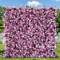 L-R266 Maßgefertigte 5D Stoff-Blumenwand Blau Hochzeitsdekoration Rosen-Hintergrund Seiden-Kunstblumen Dekorative Blumenwand