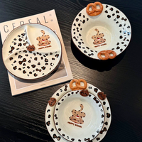 Assiette creuse en céramique rétro à imprimé léopard, 8 pouces, mignonne, en relief, pour le pain