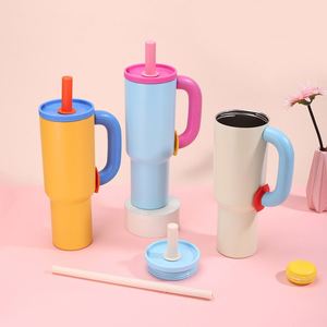 New Arrival 40oz Stainless Steel Vacuum Insulated Tumbler Large Capacity Outdoor Portable Travel <b>Straw</b> Cup Handle 6-12 Hours - Product Image 4