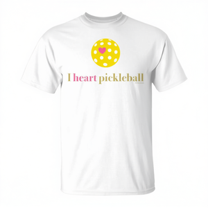 T-shirt I Heart Pickleball blanc pour adulte unisexe, col rond, manches courtes, sports et jeux, impression sérigraphique - Product Image 2