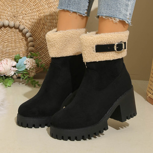 Botas <span class=keywords><strong>de</strong></span> Nieve para Mujer Talla Grande, Estilo Nuevo <span class=keywords><strong>de</strong></span> Invierno 2025, Hebilla <span class=keywords><strong>de</strong></span> Cinturón, Tacón Grueso, Botas Cortas <span class=keywords><strong>de</strong></span> Gamuza Cálidas - Product Image 4