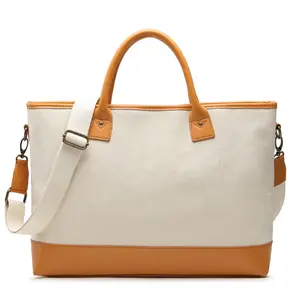 PremiumキャンバスMarket Tote Bag With豊富なItalian小石革Handle