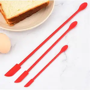 Heat Resistance Kitchen Baking Spatula Set 3 Piece Duel End Long Handle Mini Silicone Spatula Thin Tiny Jar Scraper