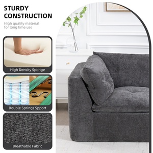 Sofá Modular en Forma de L de Chenilla <span class=keywords><strong>Blanca</strong></span> Retro para Sala de Estar, Sofá Seccional Modular Comprimido para Apartamento de 4 Plazas - Product Image 4