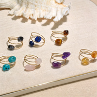 Bagues en pierres brutes naturelles de forme irrégulière, en cristal naturel, quartz rose et turquoise, pour femmes, bijoux de fête, cadeau