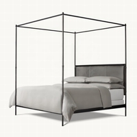RH 19. C. Französisch Eisen Sperrholz Panel Baldachin Weiches Bett Twin Size Luxus Schmiedeeisen Rahmen Leder Cabrio Kopfteil Antik
