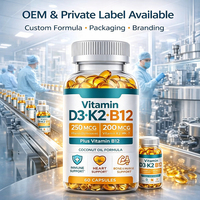 Capsules de Vitamine D3 K2 MK7 B12 à Haute Puissance, Marque Privée OEM, Favorise la Santé des Os, du Cœur et du Système Immunitaire, Complément Alimentaire Quotidien