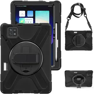 Heavy Duty Armor Rugged Silicon Tablet Case for Xiaomi Pad 6/6 Pro 2023 with Pen card slot with Shoulder Belt Carry