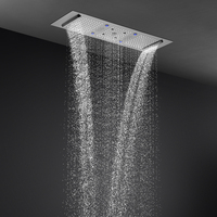 Pommeau de Douche Intelligent LED 6 Fonctions 900*300mm, Effet Pluie et Cascade, Gris Anthracite, Ensemble de Douche Thermostatique pour Salle de Bain