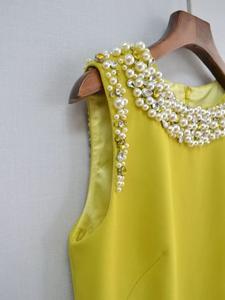 AELESEEN Robe Courte Tendance Défilé Femme Été Sans Manches Décontractée Rose Jaune Noir Perles de Luxe Broderie A-line Vacances Douceur - Product Image 2