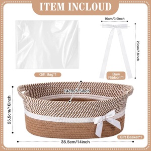 Cesta de Regalo Navideña de Cuerda Tejida Vacía con Lazos, Moño y Bolsa, Cofre Decorativo Vacío para Regalos con Asas, Decoración del Hogar - Product Image 2