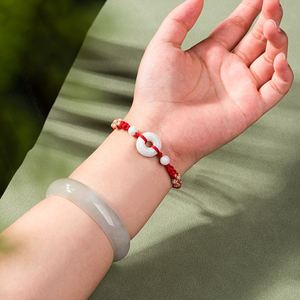 Bracelet en jadeite tressé à la main avec breloque donut en jadeite, style chinois, pour femme - Product Image 5
