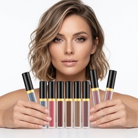 Lip Gloss Vitamin E dengan Payet Emas, Pelembap, Tahan Lama, Anti Air, Cair, Mineral, Vegan, Organik, Merah, dan Berbahan Dasar Bunga