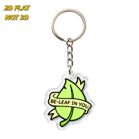 Porte-clés en acrylique Be-Leaf in You, feuille verte avec bannière jaune, breloque à bord transparent, anneau métallique + chaîne, pour clés ou fermeture éclair de sac