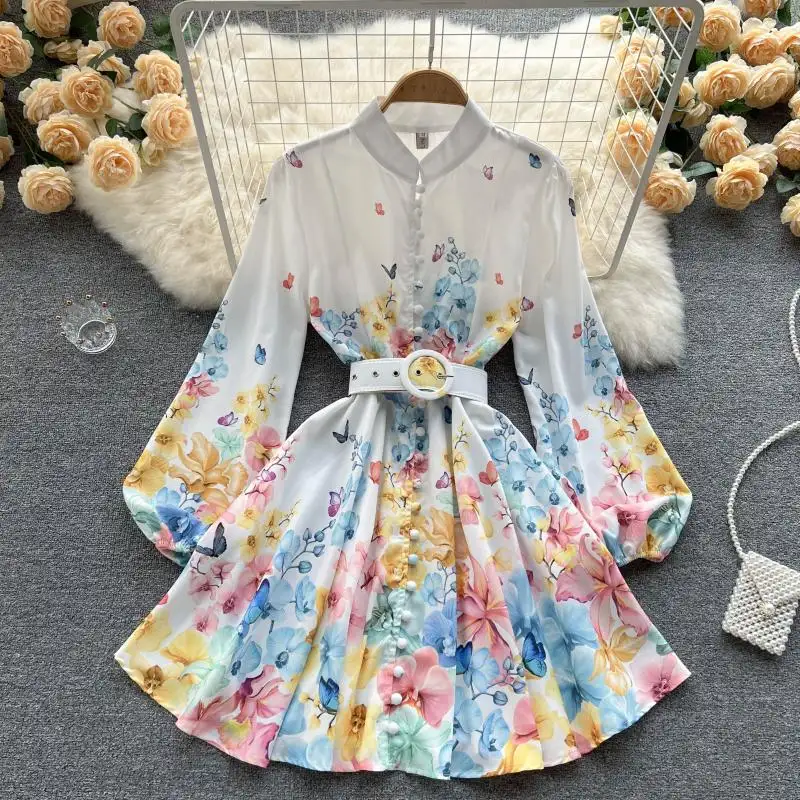 Boutique Wholesale 2022 Summer New Sweet French Retro Waist Mid-length Princess Dress Slim First Love Puff Sleeve Casual Dress