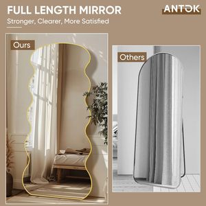 <span class=keywords><strong>Miroir</strong></span> sur pied en aluminium 71x32 pouces, pleine longueur, design ondulé, avec support, pour chambre, salon, salle de bain, décoratif, doré - Product Image 3